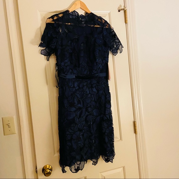 Anthropologie JS Collections NWT Navy/Black Winter Floral Formal Dress. Size 4. - Picture 6 of 11